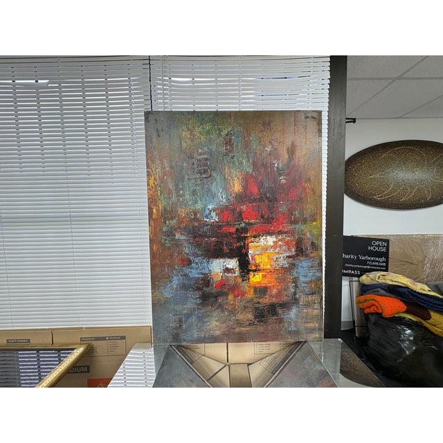 Textile 1990s Modernist Abstract Oil Painting For Sale - Image 7 of 12