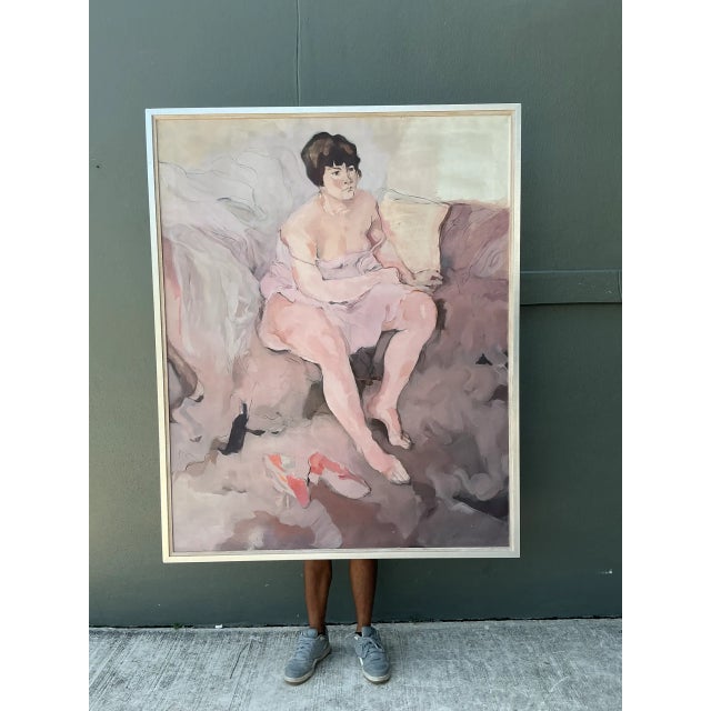 Light Gray Vintage Framed Figurative Oil Painting For Sale - Image 8 of 12