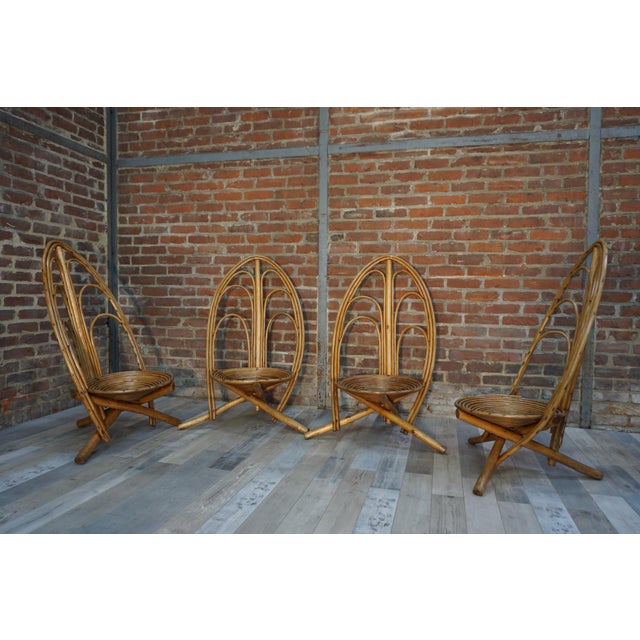 Tan Sculptural Rattan and Wood Lounge Chairs, 1960s, Set of 4 For Sale - Image 8 of 8