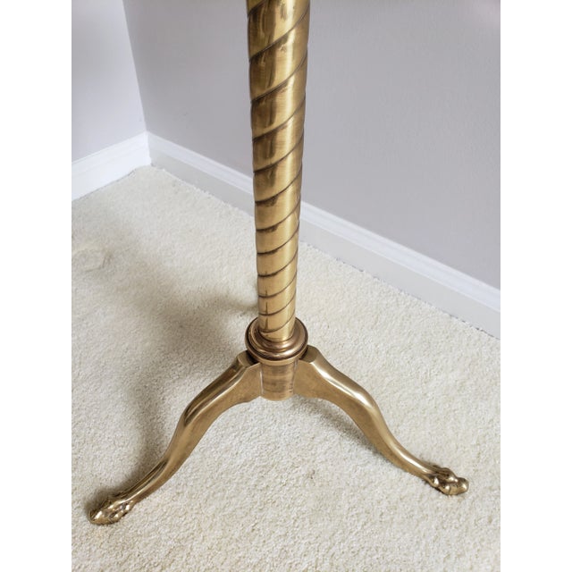 1970s Vintage Brass Pedestal Side Table With Florentine Engraving and