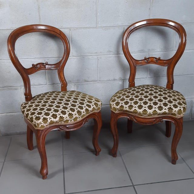 Set of Antique Wooden Chairs with Green and White Floral Padding, 1900s For Sale - Image 15 of 15