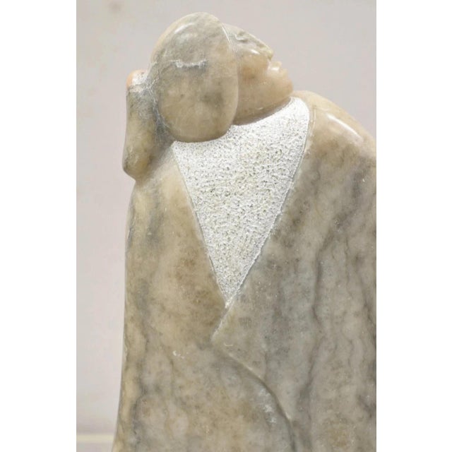Late 20th Century Ned Archuleta Native American Figural Woman Carved Alabaster Figure Sculpture For Sale - Image 11 of 11