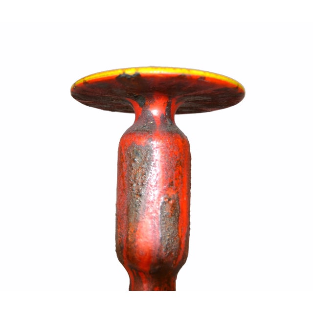 1980s Mid-Century Modern Tall Raymor Yellow Red Ceramic Vase Italy For Sale - Image 5 of 12