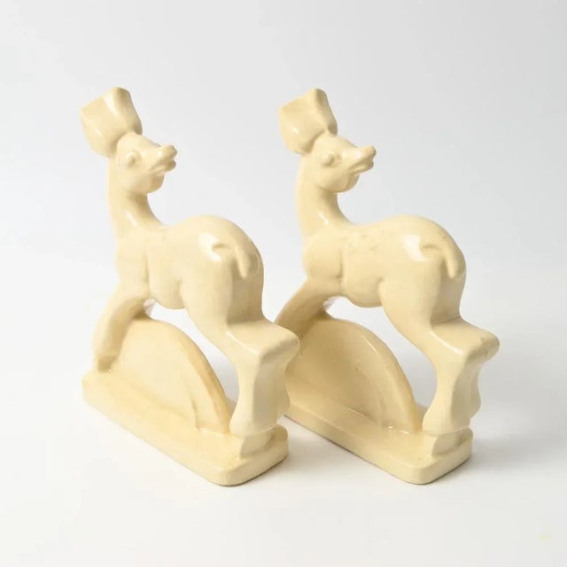 Beige Art Deco Ceramic Roe Deer Bookends, 1930s, Set of 2 For Sale - Image 8 of 9