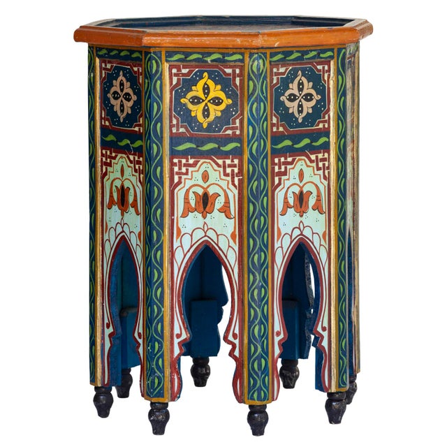 Pair Of Vintage Hand Painted Moroccan Side Tables For Sale - Image 9 of 14