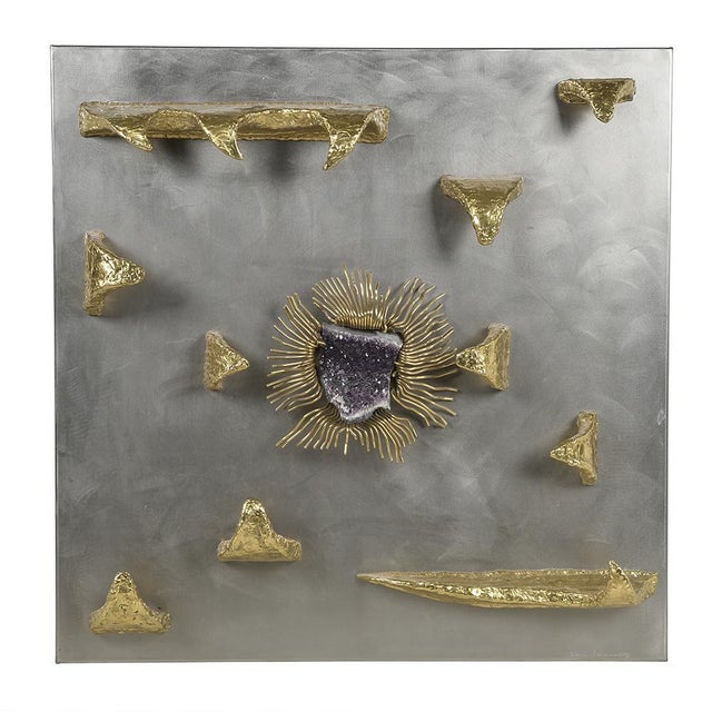 Metal Henri Fernandez, Abstract Wall Decoration, Brass and Amethyst For Sale - Image 7 of 7