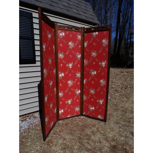 Mid 20th Century Vintage 3 Panel Folding Room Divider Double Sided Privacy Dressing Screen For Sale - Image 5 of 12