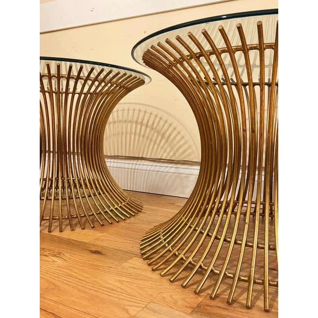 Brass Pair of Warren Platner Style Gilt Steel End Tables For Sale - Image 8 of 12