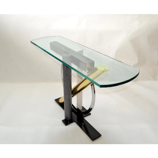 Mid-Century Modern Kaizo Oto Design Institute of America Console Glass Table Brass, Steel, Chrome For Sale - Image 3 of 13
