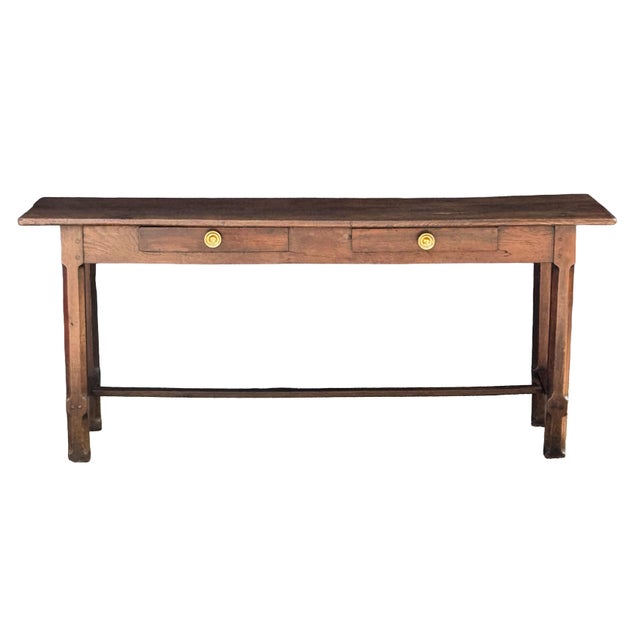 French Hall Table or Console Server of Oak With Stretcher Base For Sale - Image 4 of 11