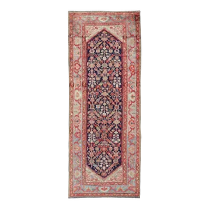 Antique Persian Gallery Hamadan Runner in Blue Background With Multi Colors