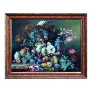 Abundant Floral Still Life Oil Painting, Signed 1999, Framed 36x29 by Gerdell Schroder For Sale