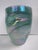 Contemporary Mid 20th Century Iridescent Aqua Art Glass Vase With Asymmetrical Sculptural Form For Sale - Image 3 of 8