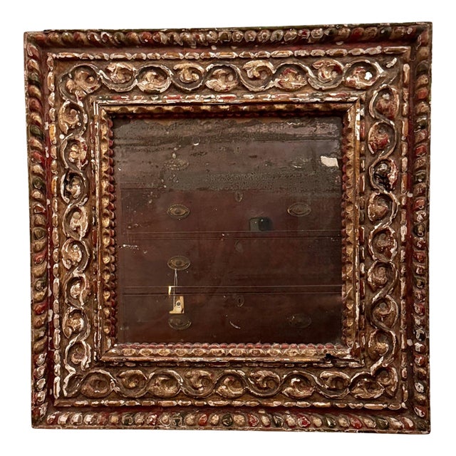 18th Century Baroque Carved and Painted Mirror For Sale