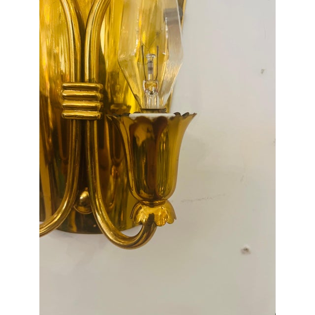 Pair of 1960s Golden Brass Regency Italian Mid Century Wall Lamps For Sale - Image 9 of 11