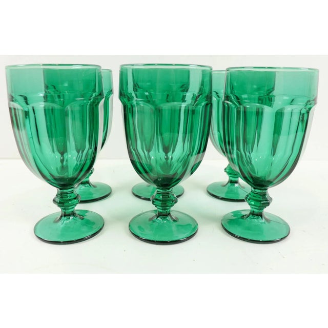 Libbey Glass Co. 1960s Vintage Emerald Green Libbey Goblets - Set of 6 For Sale - Image 4 of 5