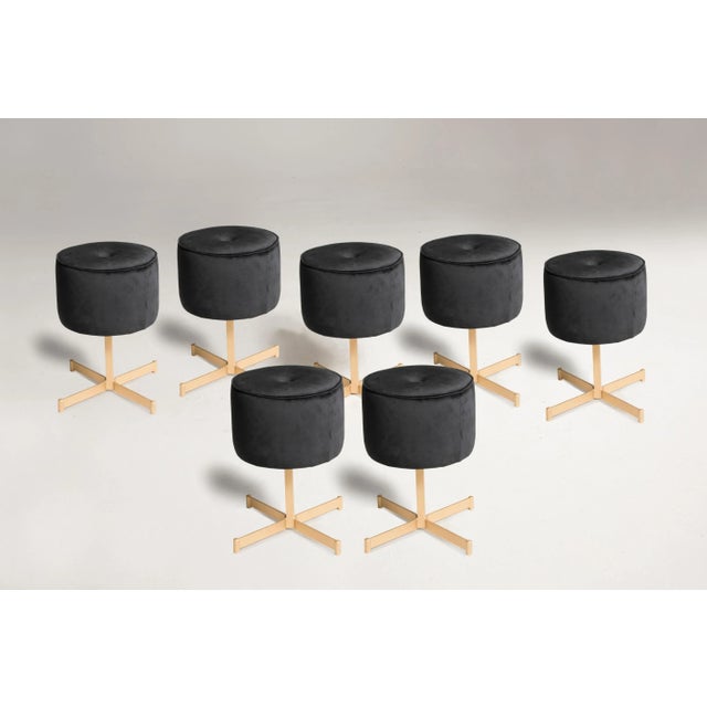 Stool with Brass Base and Black Velvet Upholstery, 1970s For Sale - Image 3 of 12