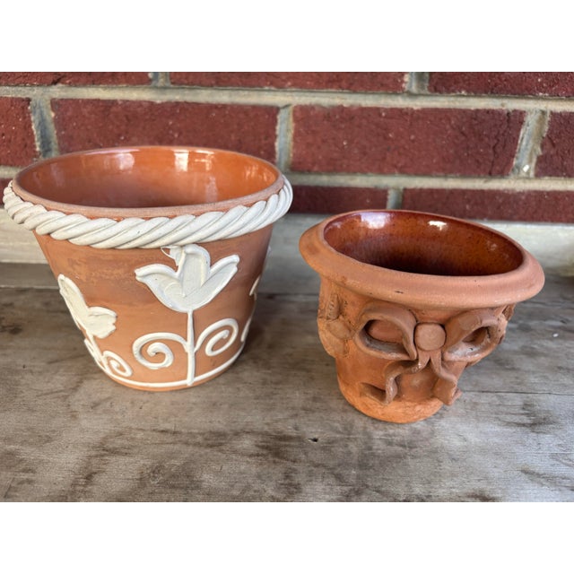 1970s Italian Terracotta Planter Pots With Designs in Relief For Sale - Image 6 of 6