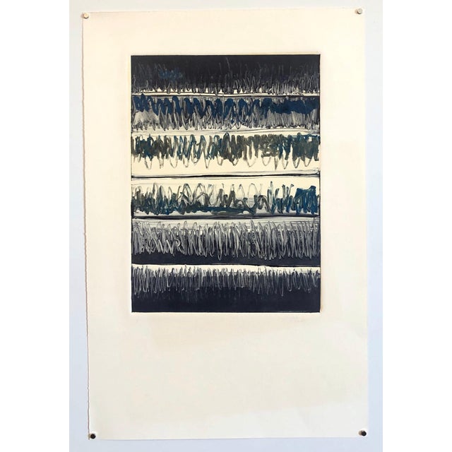 Late 20th Century Pierre Obando, Abstract Expressionist Modernist Denim Blue Monoprint Monotype Painting Print, 1997 For Sale - Image 5 of 5