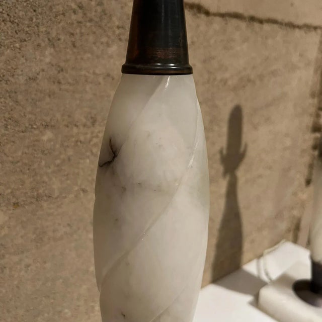 Gray 1950s Onyx Table Lamps in White & Gray - a Pair For Sale - Image 8 of 13