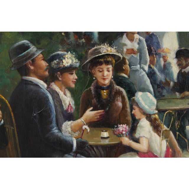 Large French Artist Signed Oil Painting on Canvas of Courtyard For Sale - Image 4 of 18