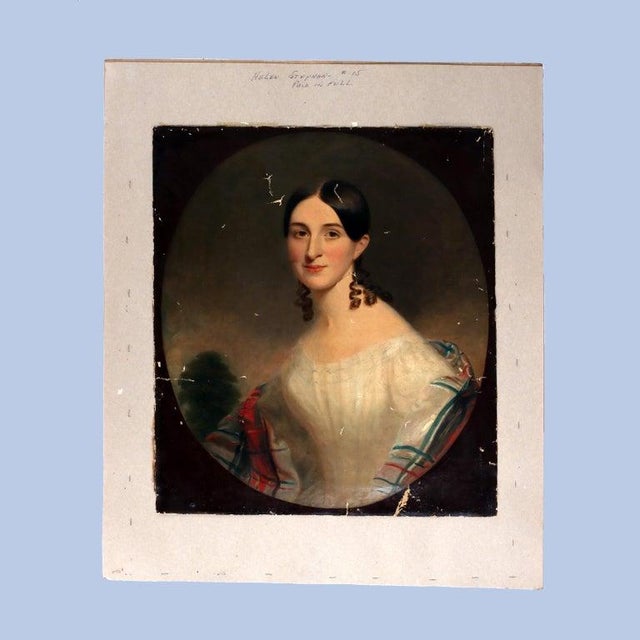 Antique Oil On Canvas Portrait Of A Debutant Unsigned C1820 Measures - 29 3/4" x 25" x 1/16" An exquisite antique oil on...