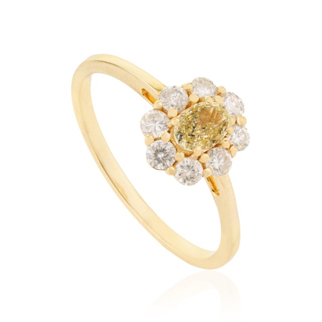 Not Yet Made - Made To Order Vintage-Inspired Natural Yellow Diamond Cluster Engagement Ring 14k Gold Size 4 For Sale - Image 5 of 17