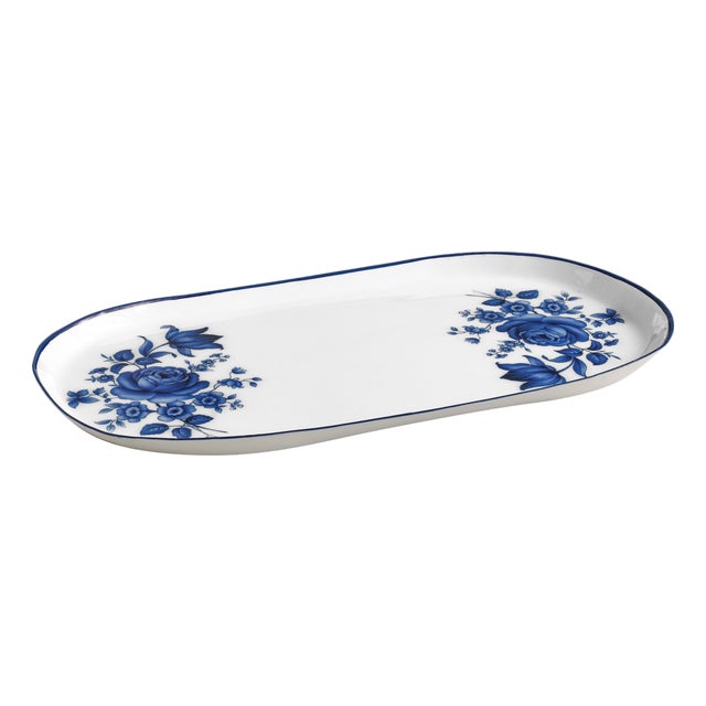 Cottage China Blue & White Serving Tray For Sale