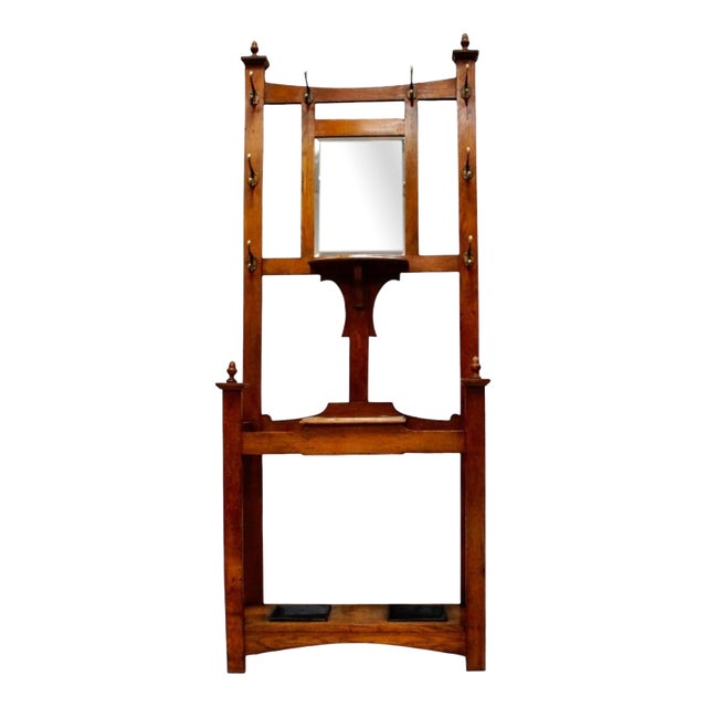 Antique English Arts and Crafts Oak Hall Stand, 1900 For Sale