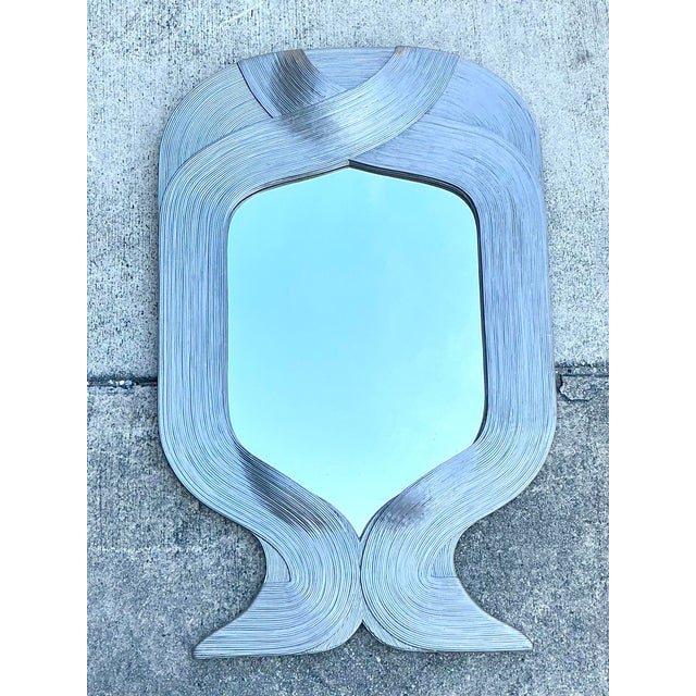 Vintage Painted Silver Pencil Reed Ribbon Mirror For Sale - Image 9 of 12