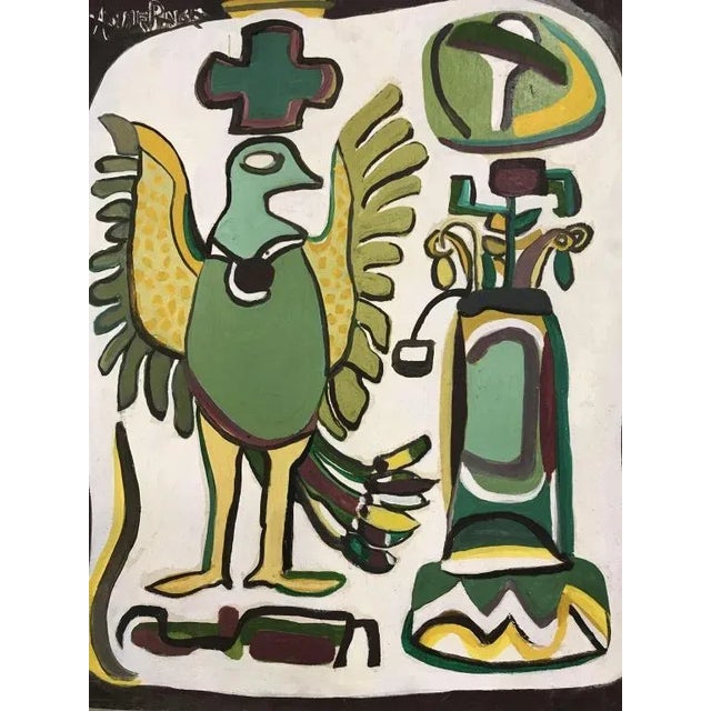 Fernand Léger Mid Century Folk Art Painting "Bird" For Sale - Image 4 of 6