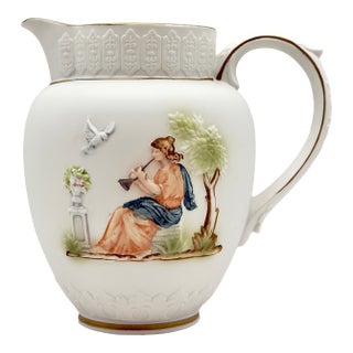 1960s Napco Athena C-8603 Vintage Porcelain Pitcher – Hand-Painted Classical Musician Scene, Gold Trim, Japan For Sale