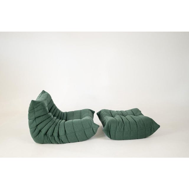 Textile Set of Togo Lounge Chair and Teal Fabric by Michel Ducaroy for Ligne Roset, 1973 For Sale - Image 7 of 18