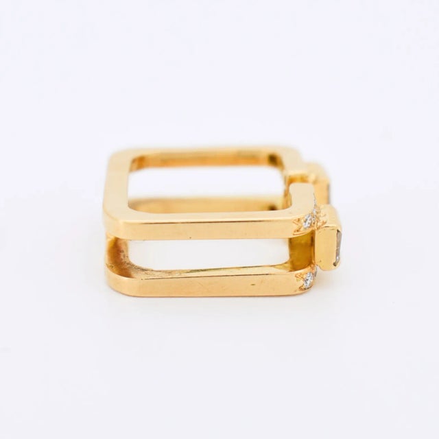 1980s Jean Vendôme Square Ring in Yellow Gold and Diamonds, Size 4.5 For Sale - Image 6 of 6