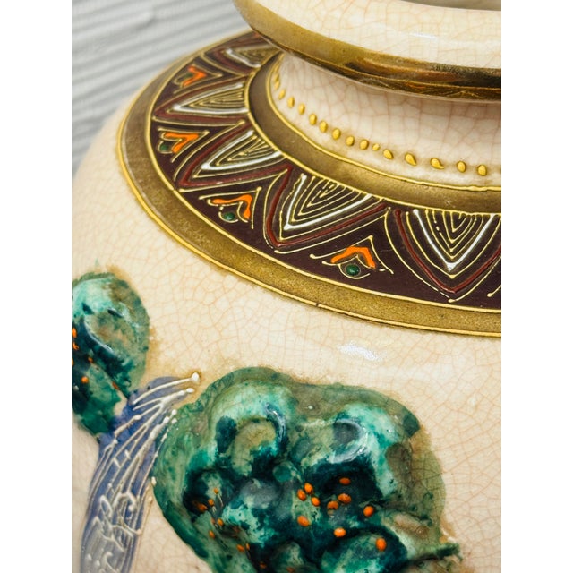 Ceramic Antique Asian Figural Crackle Glaze Vase With Elephant Motif, Early 1900's For Sale - Image 7 of 11