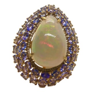 Bochic “Capri” Vintage Tanzanite, Opal & Diamond Cocktail Ring — 18K Gold & Silver For Sale