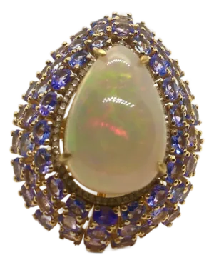 Bochic “Capri” Vintage Tanzanite, Opal & Diamond Cocktail Ring — 18K Gold & Silver