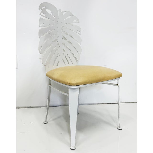 Vintage Painted Cut Iron Monstera Leaf Chairs With Cushions, Set of 4 For Sale - Image 4 of 8