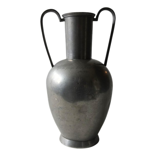 Large Antique Art Deco Pewter/Tin Urn with Two Handles from Svenskt Tenn, 1934 For Sale