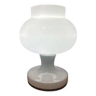 White Glass Table Lamp from Valasske Mezirici, 1970s For Sale