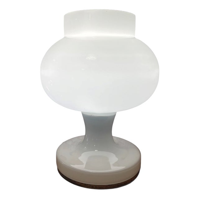 White Glass Table Lamp from Valasske Mezirici, 1970s For Sale