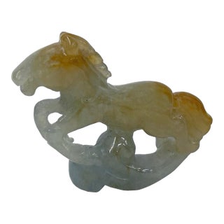 Chinese Yellow White Stone Carved Horse Shape Pendant Display Art For Sale