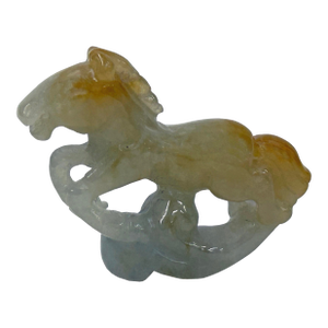 Chinese Yellow White Stone Carved Horse Shape Pendant Display Art