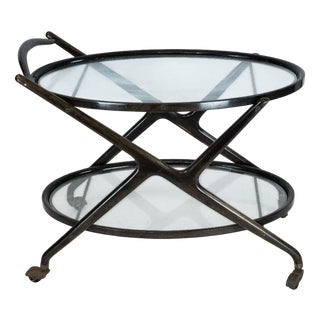 Italian Bar Cart in Ebonized Wood and Glass by Cesare Lacca, 1950s For Sale