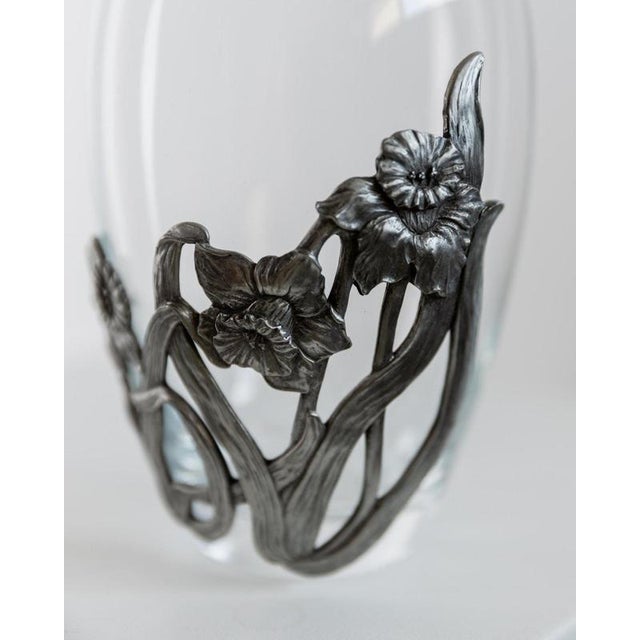 Vintage Glass Vase with Hand-Cast Pewter Daffodil Decoration, 1970s For Sale - Image 11 of 14