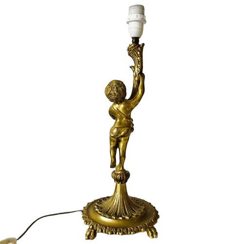 Vintage Hollywood Regency Cherub Table Lamp with Pleated Shade, 1960s For Sale - Image 4 of 13