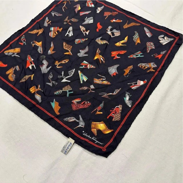 1980s 1980s Iconic Small Silk Scarf by Salvatore Ferragamo For Sale - Image 5 of 11