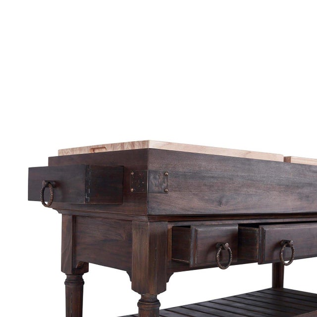 Brown French Provincial Large Kitchen Island - Rustic Cocoa Finish For Sale - Image 8 of 9