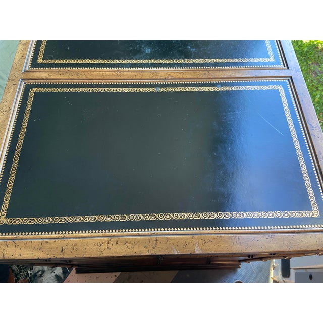 Taupe Vintage Mid Century Modern Hollywood Regency Faux Bamboo Campaign Executive Desk by Sligh Furniture For Sale - Image 8 of 12