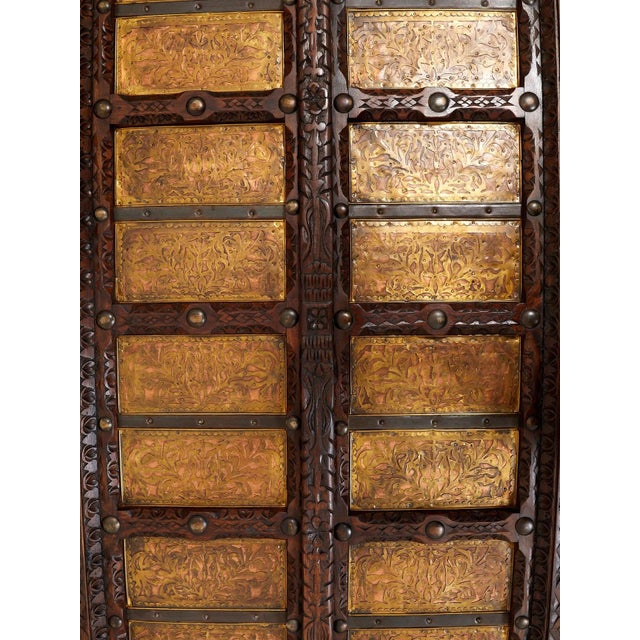 Late 20th Century East Asian Wood Door Coffee Table With Brass-Copper Inlay & Wood Base For Sale - Image 4 of 8